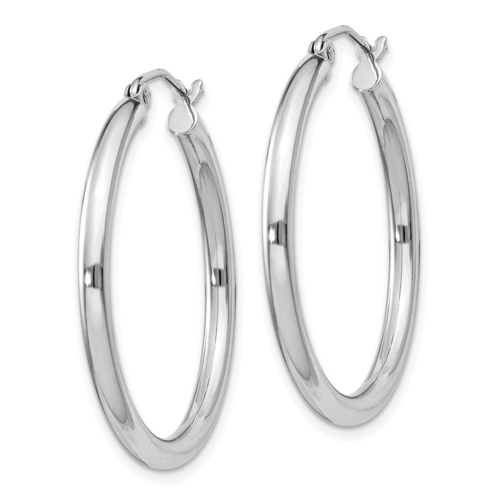 Rhodium-plated Sterling Silver 2.5mm Round Hoop Earrings