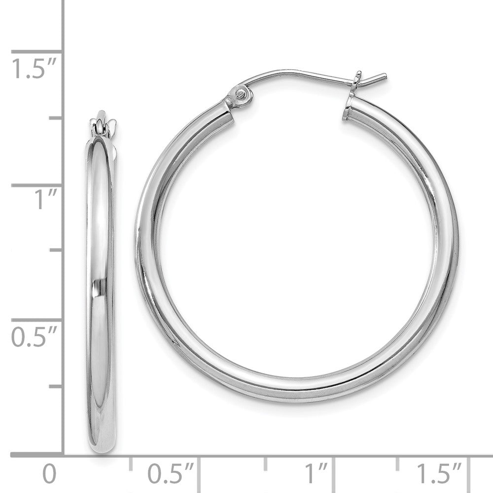 Rhodium-plated Sterling Silver 2.5mm Round Hoop Earrings