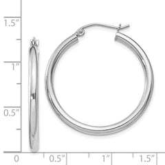 Rhodium-plated Sterling Silver 2.5mm Round Hoop Earrings