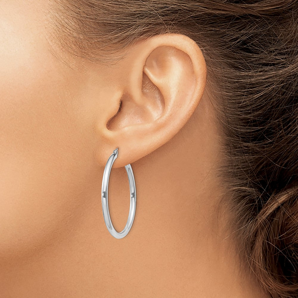 Rhodium-plated Sterling Silver 2.5mm Round Hoop Earrings