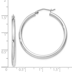 Rhodium-plated Sterling Silver 2.5mm Round Hoop Earrings