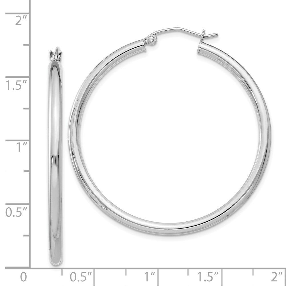 Rhodium-plated Sterling Silver 2.5mm Round Hoop Earrings