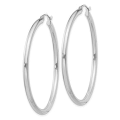 Rhodium-plated Sterling Silver 2.5mm Round Hoop Earrings