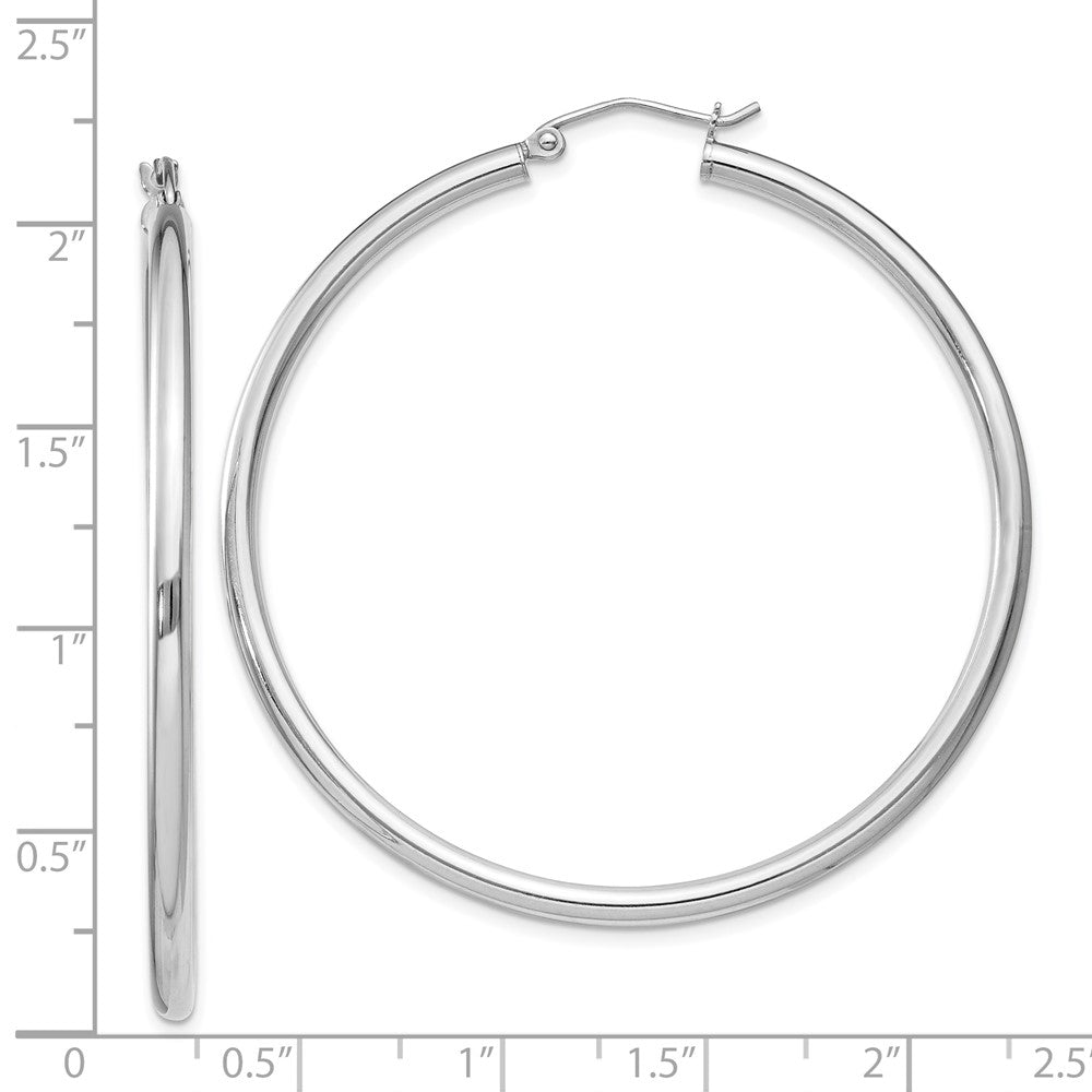 Rhodium-plated Sterling Silver 2.5mm Round Hoop Earrings