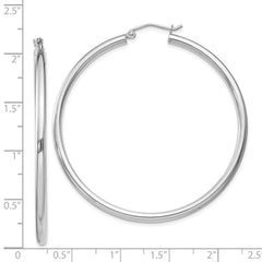 Rhodium-plated Sterling Silver 2.5mm Round Hoop Earrings