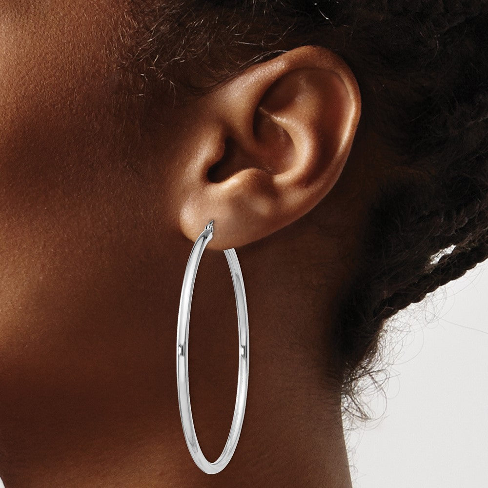 Rhodium-plated Sterling Silver 2.5mm Round Hoop Earrings