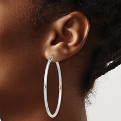 Rhodium-plated Sterling Silver 2.5mm Round Hoop Earrings