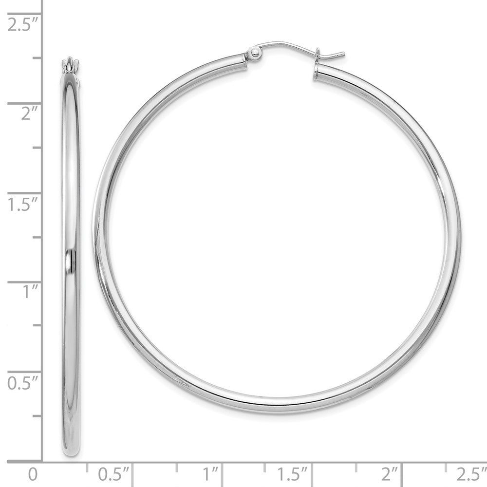 Rhodium-plated Sterling Silver 2.5mm Round Hoop Earrings
