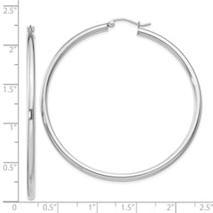Rhodium-plated Sterling Silver 2.5mm Round Hoop Earrings