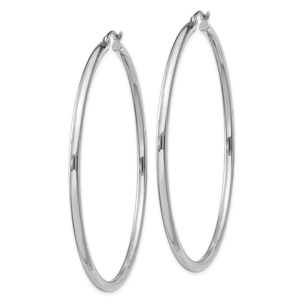Rhodium-plated Sterling Silver 2.5mm Round Hoop Earrings