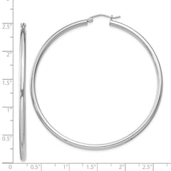 Rhodium-plated Sterling Silver 2.5mm Round Hoop Earrings