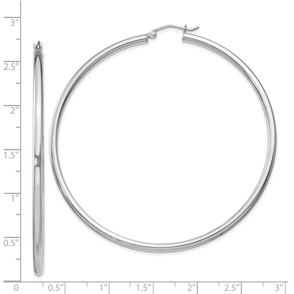 Rhodium-plated Sterling Silver 2.5mm Round Hoop Earrings