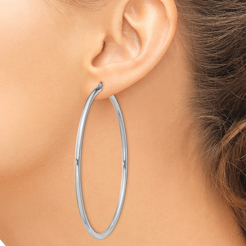 Rhodium-plated Sterling Silver 2.5mm Round Hoop Earrings