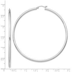Rhodium-plated Sterling Silver 2.5mm Round Hoop Earrings