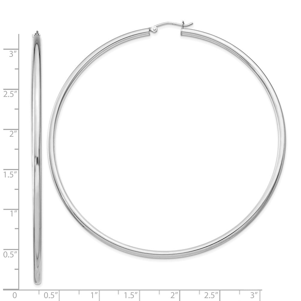 Rhodium-plated Sterling Silver 2.5mm Round Hoop Earrings