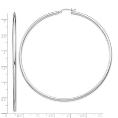 Rhodium-plated Sterling Silver 2.5mm Round Hoop Earrings