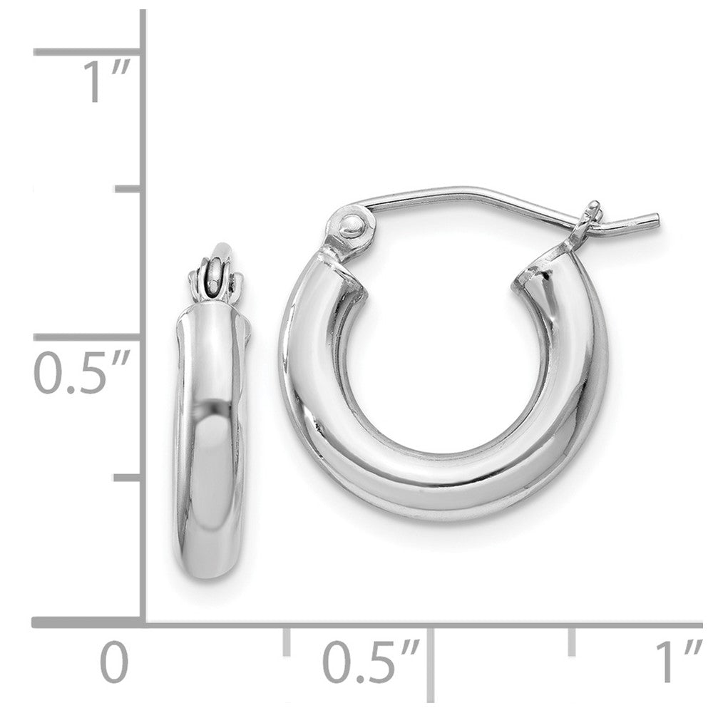 Rhodium-plated Sterling Silver 3mm Round Hoop Earrings