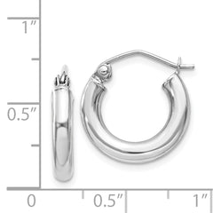 Rhodium-plated Sterling Silver 3mm Round Hoop Earrings