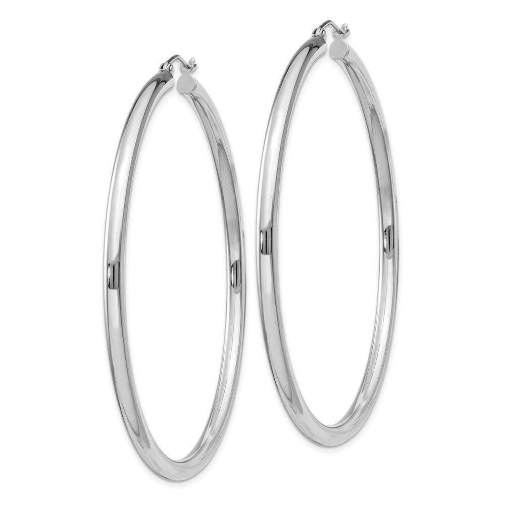 Rhodium-plated Sterling Silver 3mm Round Hoop Earrings