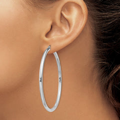 Rhodium-plated Sterling Silver 3mm Round Hoop Earrings