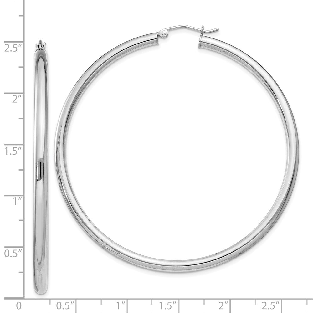 Rhodium-plated Sterling Silver 3mm Round Hoop Earrings