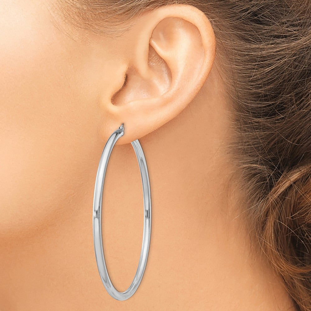 Rhodium-plated Sterling Silver 3mm Round Hoop Earrings