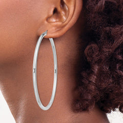 Rhodium-plated Sterling Silver 3mm Round Hoop Earrings