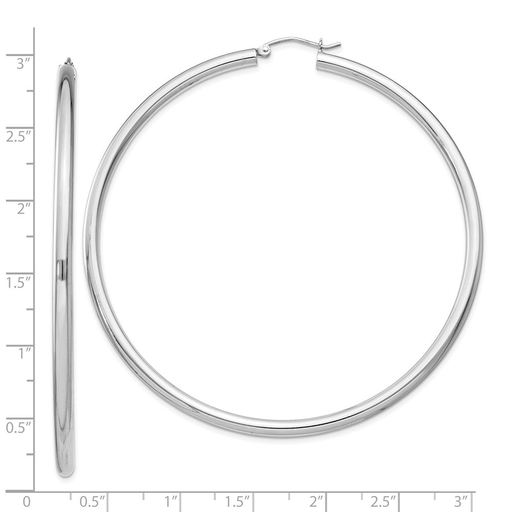 Rhodium-plated Sterling Silver 3mm Round Hoop Earrings
