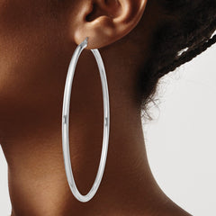 Rhodium-plated Sterling Silver 3mm Round Hoop Earrings