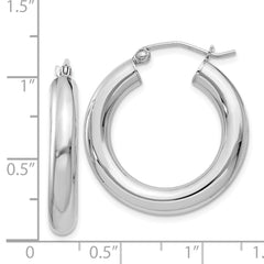 Rhodium-plated Sterling Silver 4mm Round Hoop Earrings