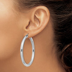 Rhodium-plated Sterling Silver 4mm Round Hoop Earrings