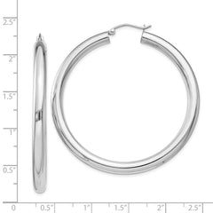 Rhodium-plated Sterling Silver 4mm Round Hoop Earrings