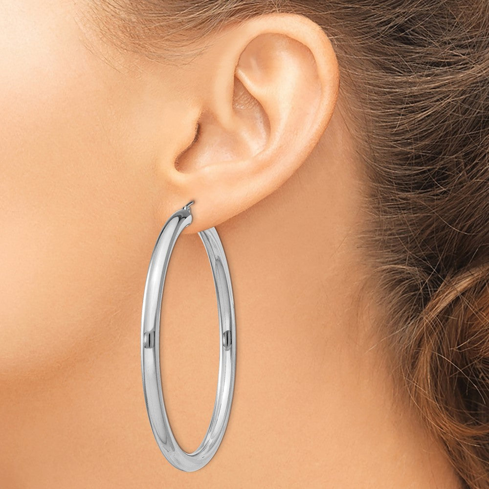 Rhodium-plated Sterling Silver 4mm Round Hoop Earrings