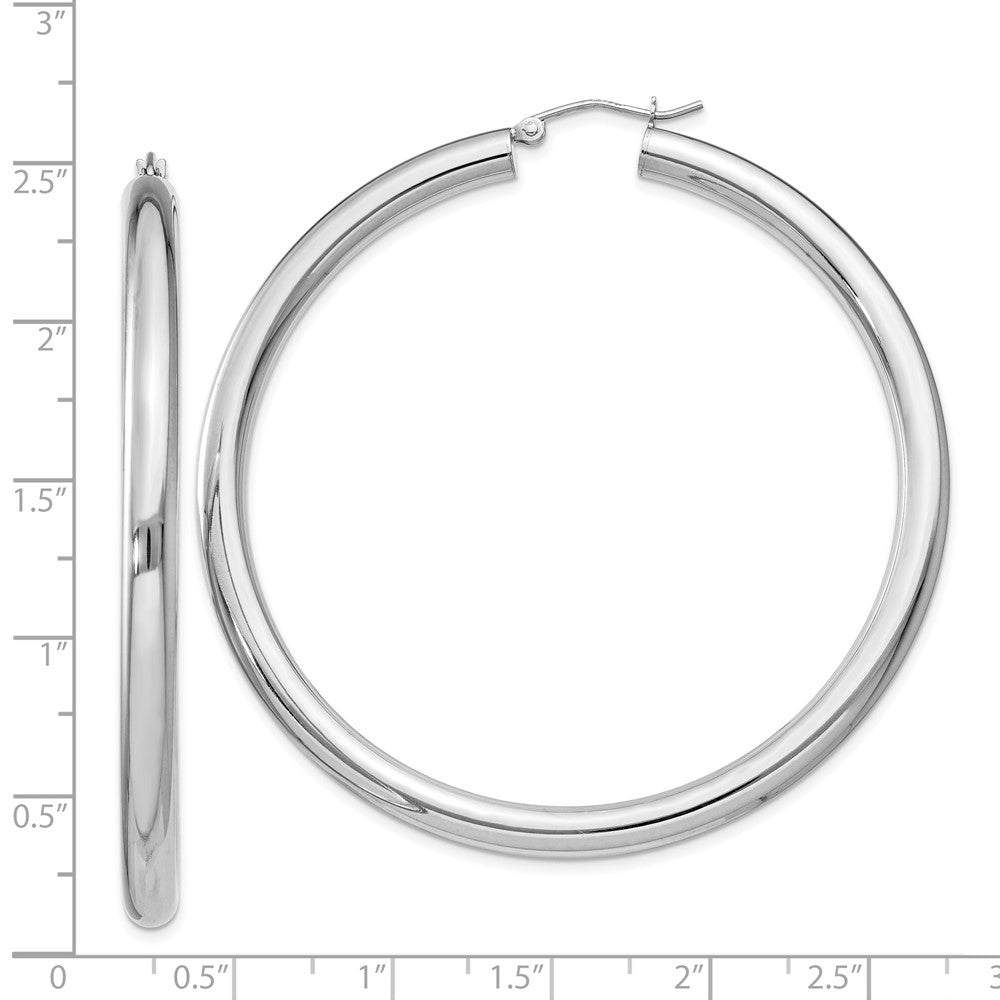 Rhodium-plated Sterling Silver 4mm Round Hoop Earrings