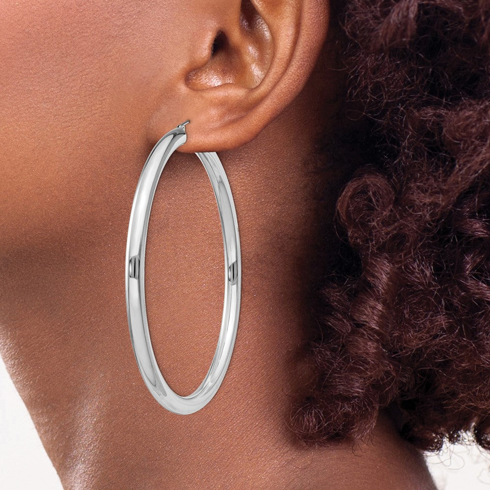 Rhodium-plated Sterling Silver 4mm Round Hoop Earrings