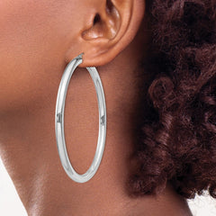 Rhodium-plated Sterling Silver 4mm Round Hoop Earrings