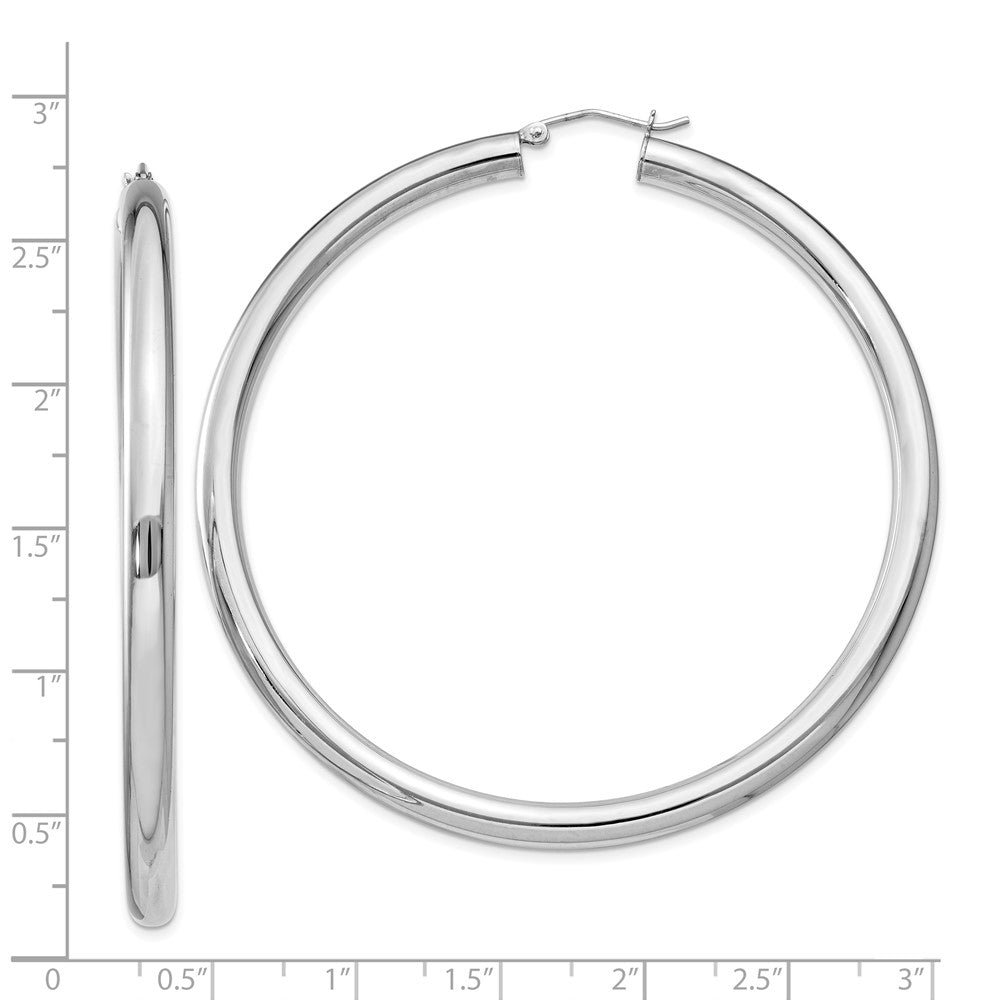 Rhodium-plated Sterling Silver 4mm Round Hoop Earrings
