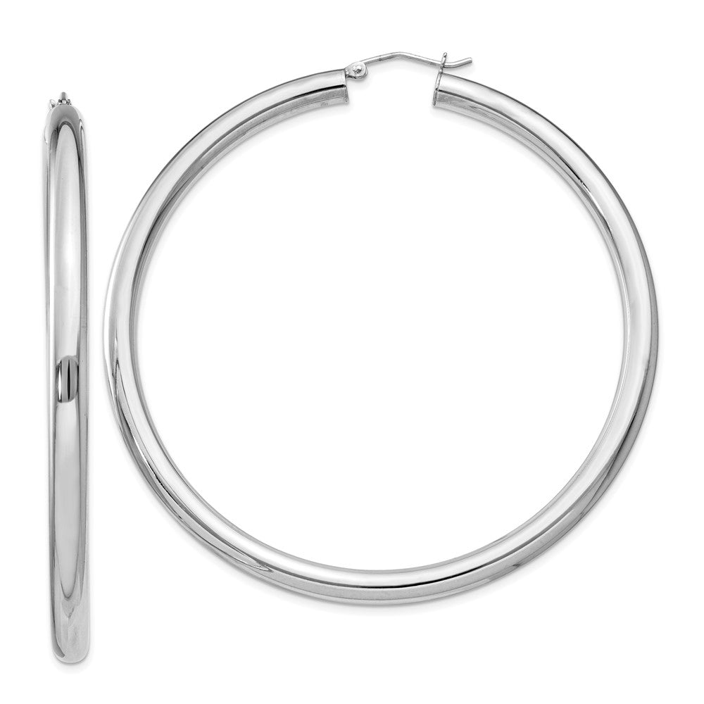 Rhodium-plated Sterling Silver 4mm Round Hoop Earrings