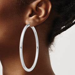 Rhodium-plated Sterling Silver 4mm Round Hoop Earrings