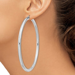 Rhodium-plated Sterling Silver 4mm Round Hoop Earrings