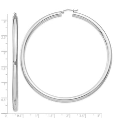 Rhodium-plated Sterling Silver 4mm Round Hoop Earrings