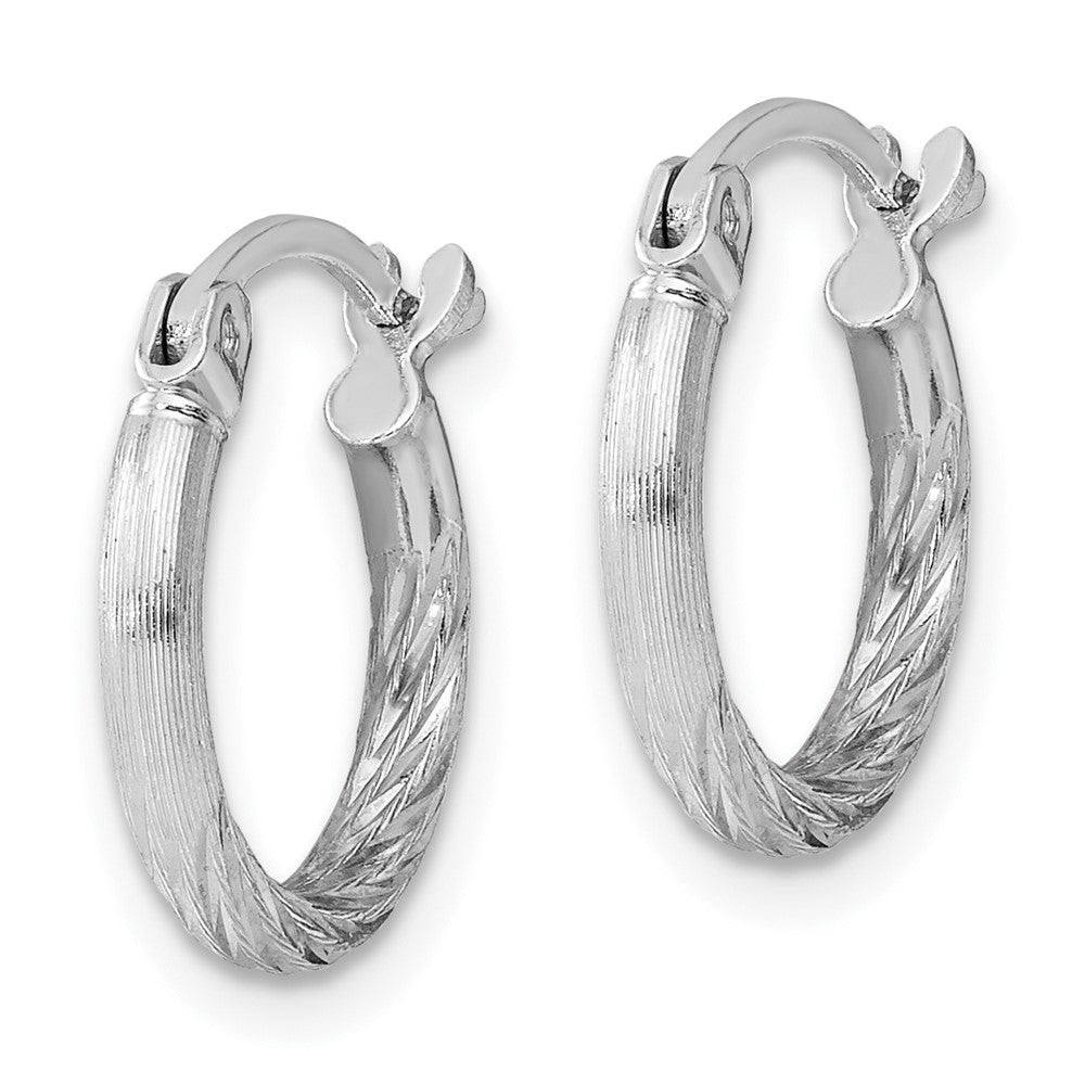 Rhodium-plated Sterling Silver 2mm Polished Satin Diamond-cut Hoop Earrings
