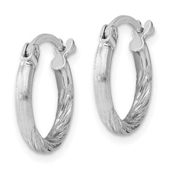 Rhodium-plated Sterling Silver 2mm Polished Satin Diamond-cut Hoop Earrings