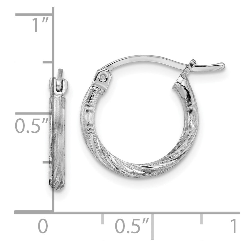 Rhodium-plated Sterling Silver 2mm Polished Satin Diamond-cut Hoop Earrings
