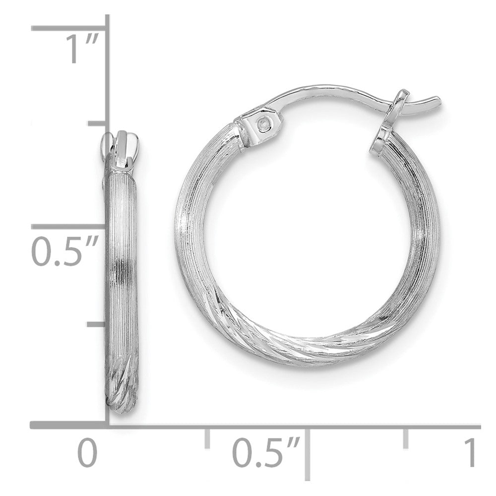 Rhodium-plated Sterling Silver 2mm Polished Satin Diamond-cut Hoop Earrings