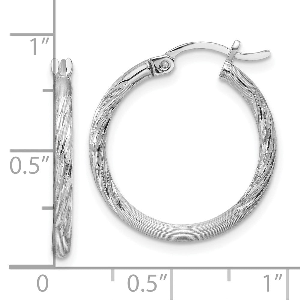 Rhodium-plated Sterling Silver 2mm Polished Satin Diamond-cut Hoop Earrings