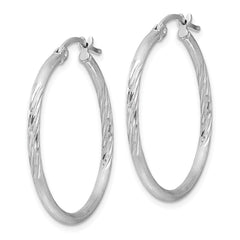 Rhodium-plated Sterling Silver 2mm Polished Satin Diamond-cut Hoop Earrings