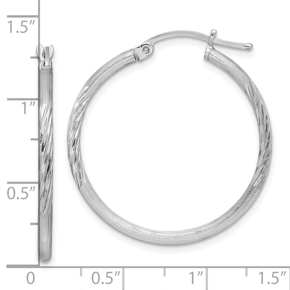 Rhodium-plated Sterling Silver 2mm Polished Satin Diamond-cut Hoop Earrings