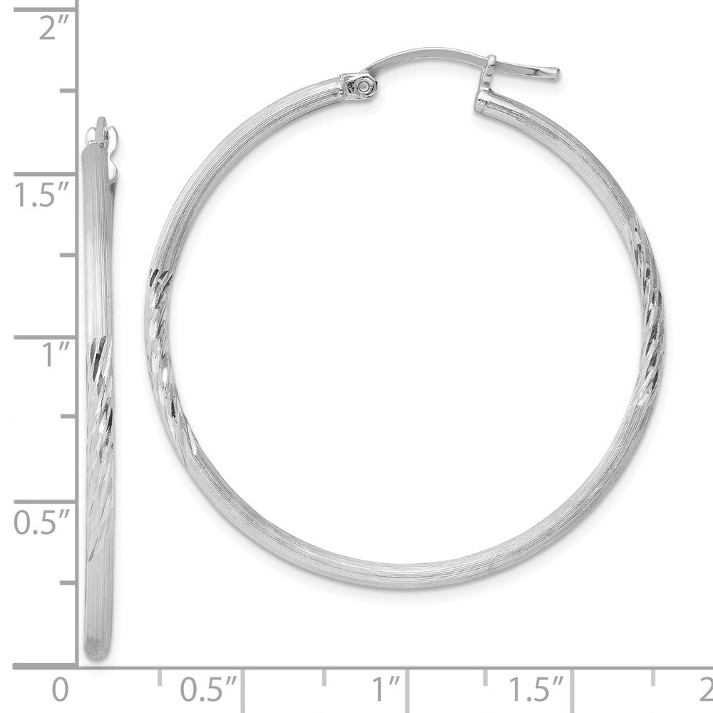 Rhodium-plated Sterling Silver 2mm Polished Satin Diamond-cut Hoop Earrings
