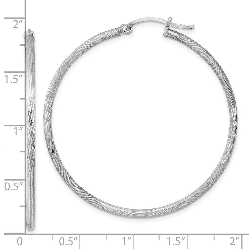 Rhodium-plated Sterling Silver 2mm Polished Satin Diamond-cut Hoop Earrings